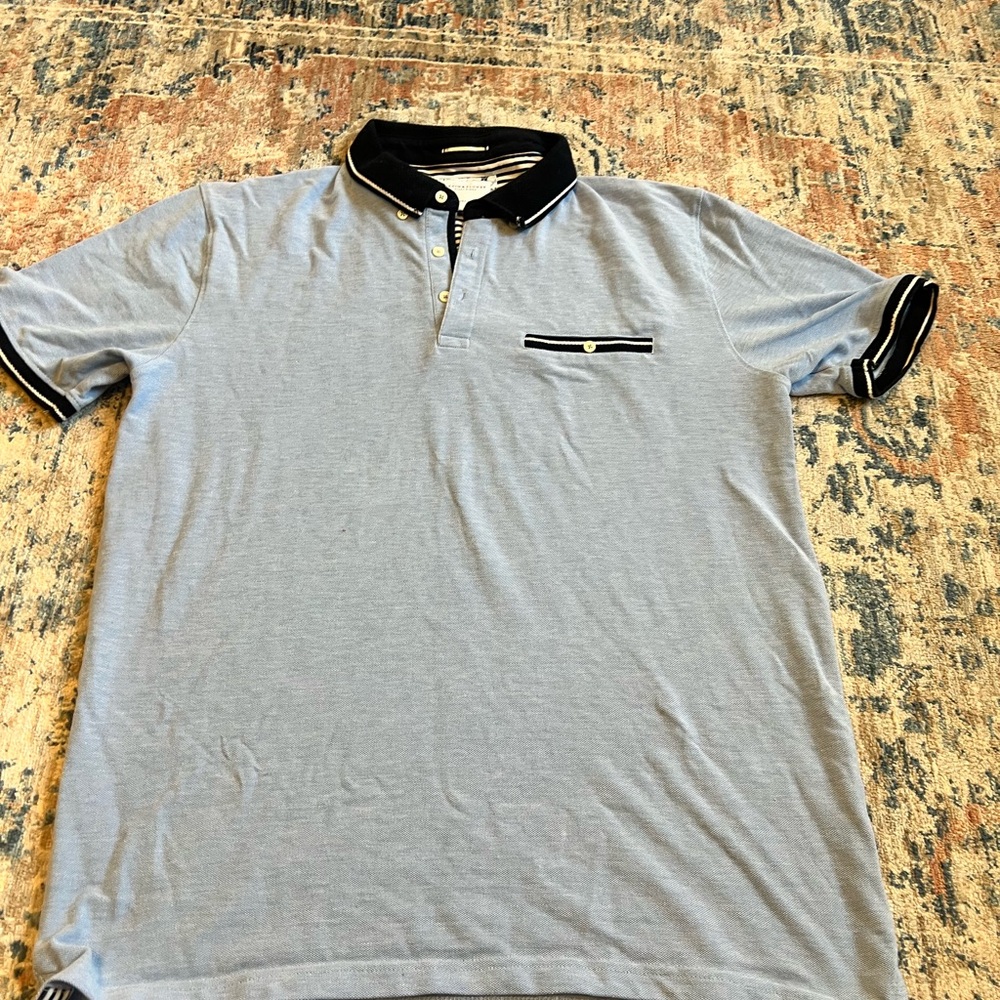 Denim & Flower Light Blue Polo with Contrast Black Collar